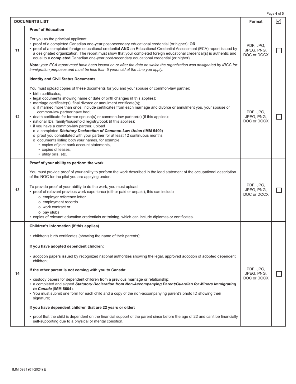 Form IMM5981 Document Checklist - Permanent Residence - Home Child Care Provider or Home Support Worker - Canada, Page 4