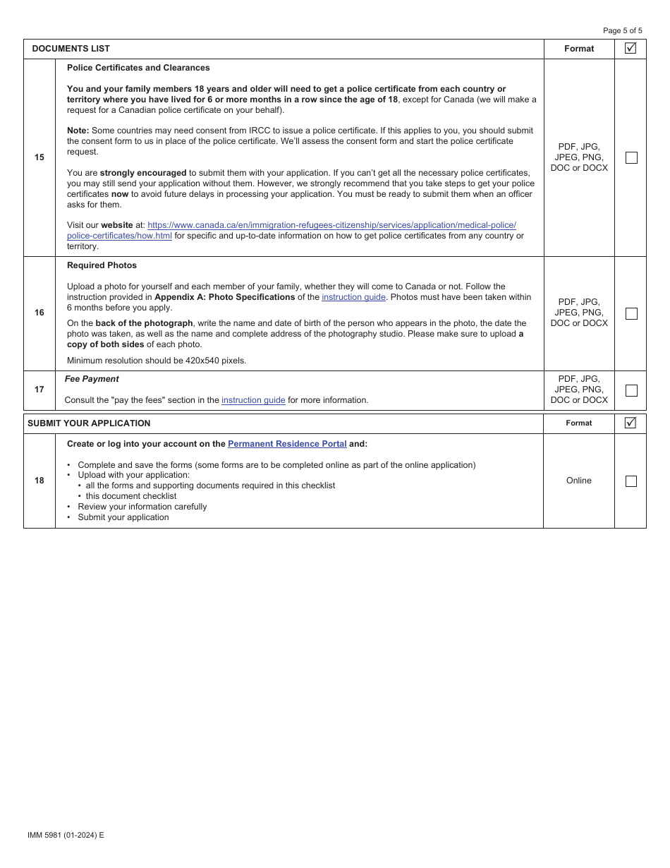 Form IMM5981 Document Checklist - Permanent Residence - Home Child Care Provider or Home Support Worker - Canada, Page 5