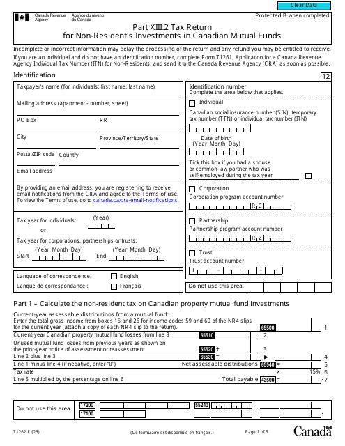 Form T1262 Part Xiii.2 Tax Return for Non-resident's Investments in Canadian Mutual Funds - Canada