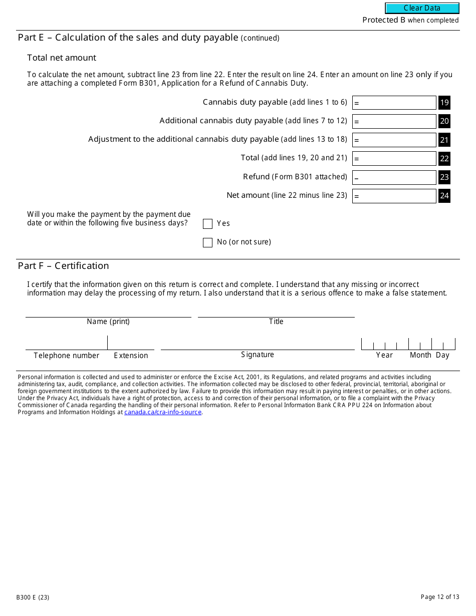 Form B300 Cannabis Duty and Information Return - Canada, Page 12