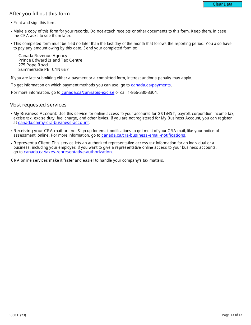 Form B300 Cannabis Duty and Information Return - Canada, Page 13