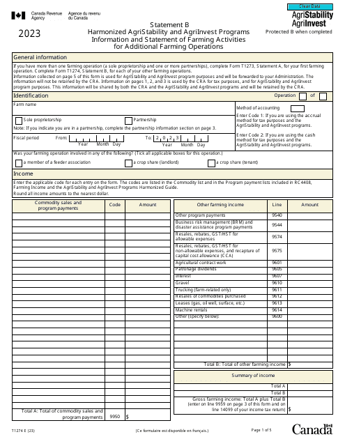 Form T1274 2023 Printable Pdf