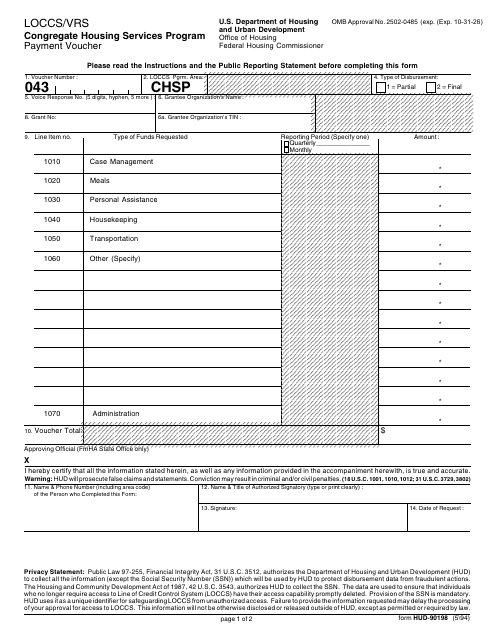 Form HUD-90198  Printable Pdf
