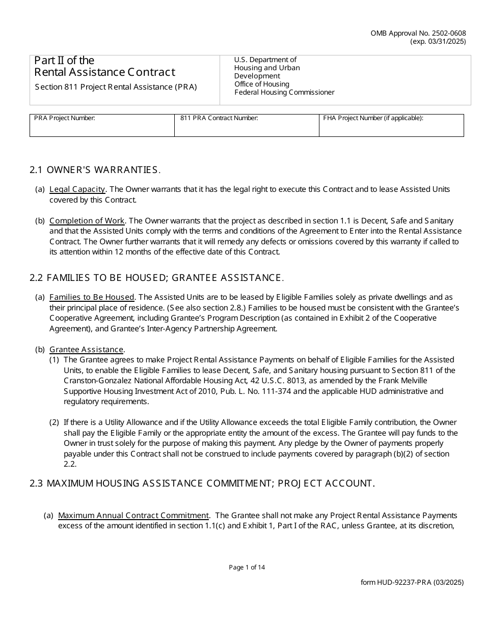 Form Hud 92237 Pra Part Ii Fill Out Sign Online And Download Fillable Pdf Templateroller 8303