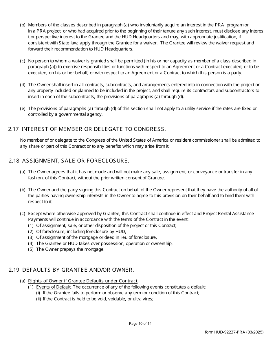 Form HUD-92237-PRA Part II Rental Assistance Contract - Section 811 Project Rental Assistance (Pra), Page 10