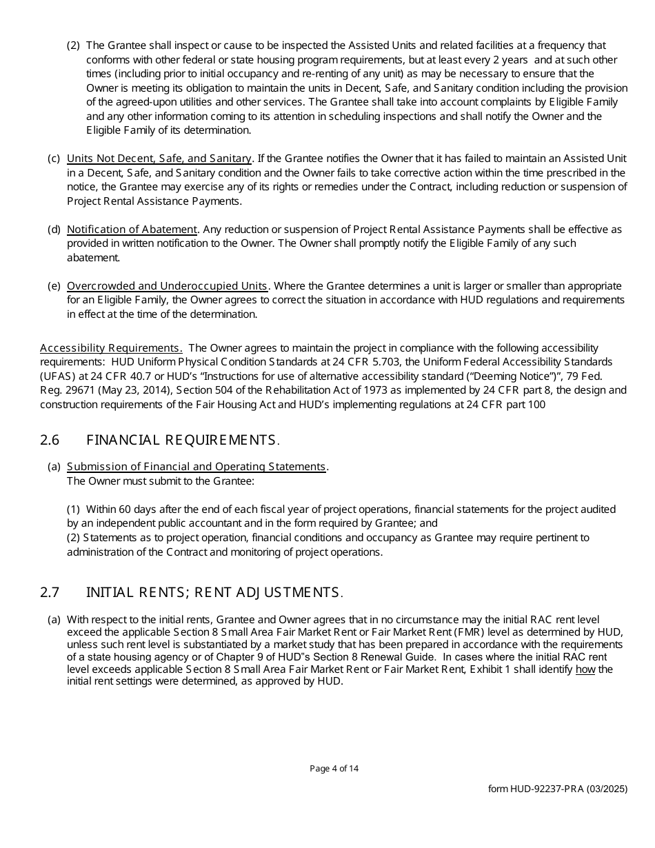 Form HUD-92237-PRA Part II Rental Assistance Contract - Section 811 Project Rental Assistance (Pra), Page 4