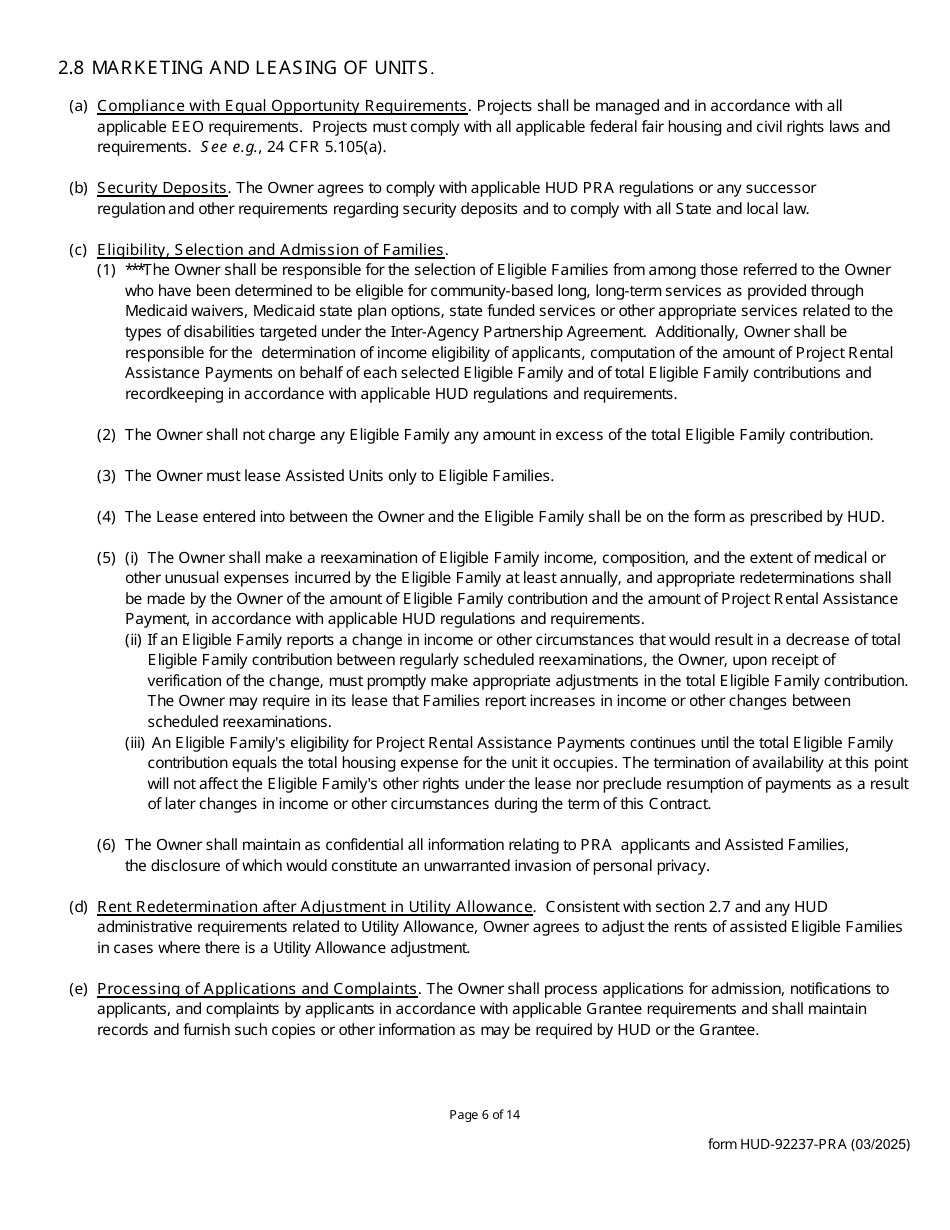 Form HUD-92237-PRA Part II Rental Assistance Contract - Section 811 Project Rental Assistance (Pra), Page 6