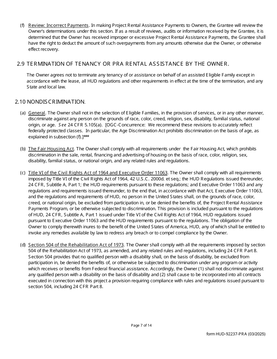Form HUD-92237-PRA Part II Rental Assistance Contract - Section 811 Project Rental Assistance (Pra), Page 7