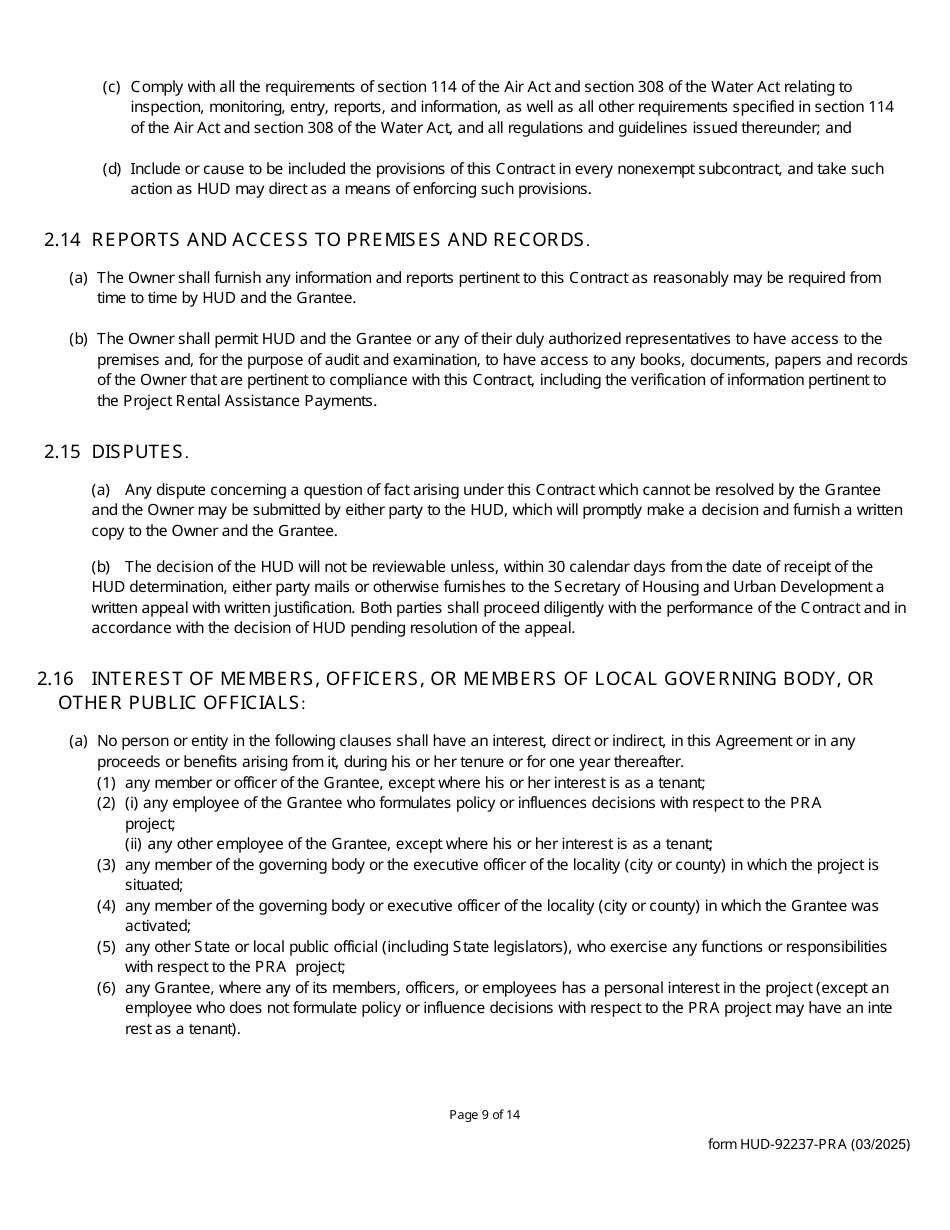 Form HUD-92237-PRA Part II Rental Assistance Contract - Section 811 Project Rental Assistance (Pra), Page 9