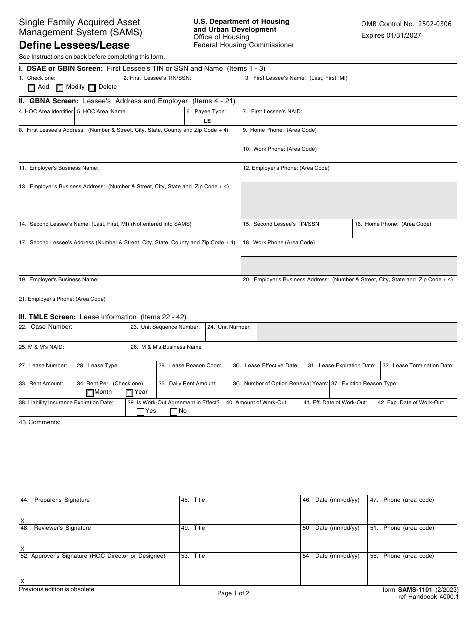 Form SAMS-1101 - Fill Out, Sign Online and Download Fillable PDF ...