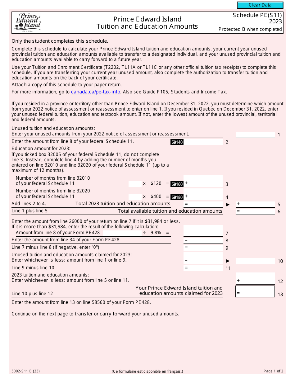 Form 5002-S11 Schedule PE(S11) - 2023 - Fill Out, Sign Online and ...