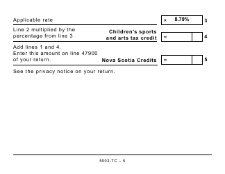 Form 5003-TC (NS479) Nova Scotia Credits - Large Print - Canada, Page 5