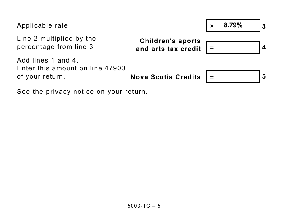 Form 5003-TC (NS479) Nova Scotia Credits - Large Print - Canada, Page 5