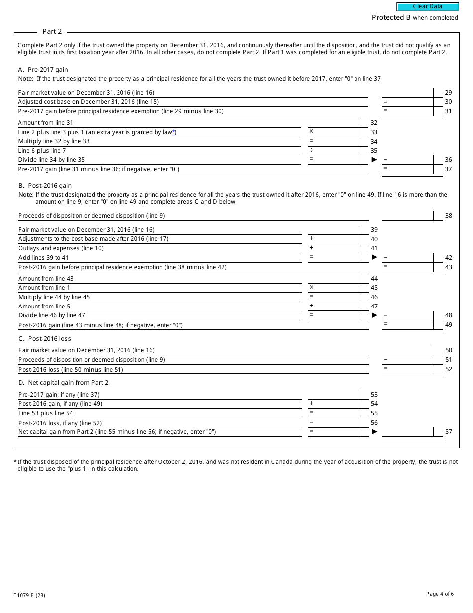 Form T1079 Designation of a Property as a Principal Residence by a Personal Trust - Canada, Page 4