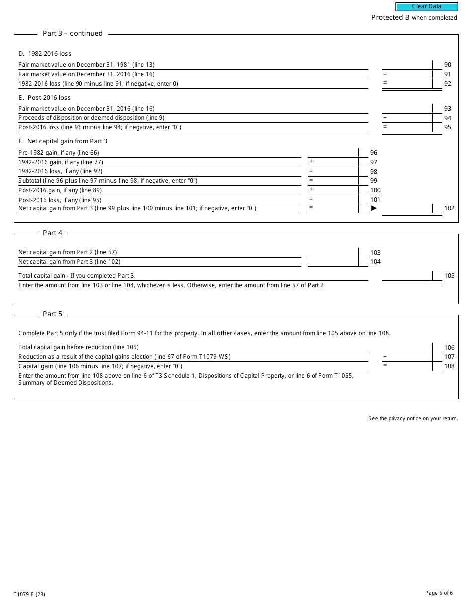 Form T1079 Designation of a Property as a Principal Residence by a Personal Trust - Canada, Page 6