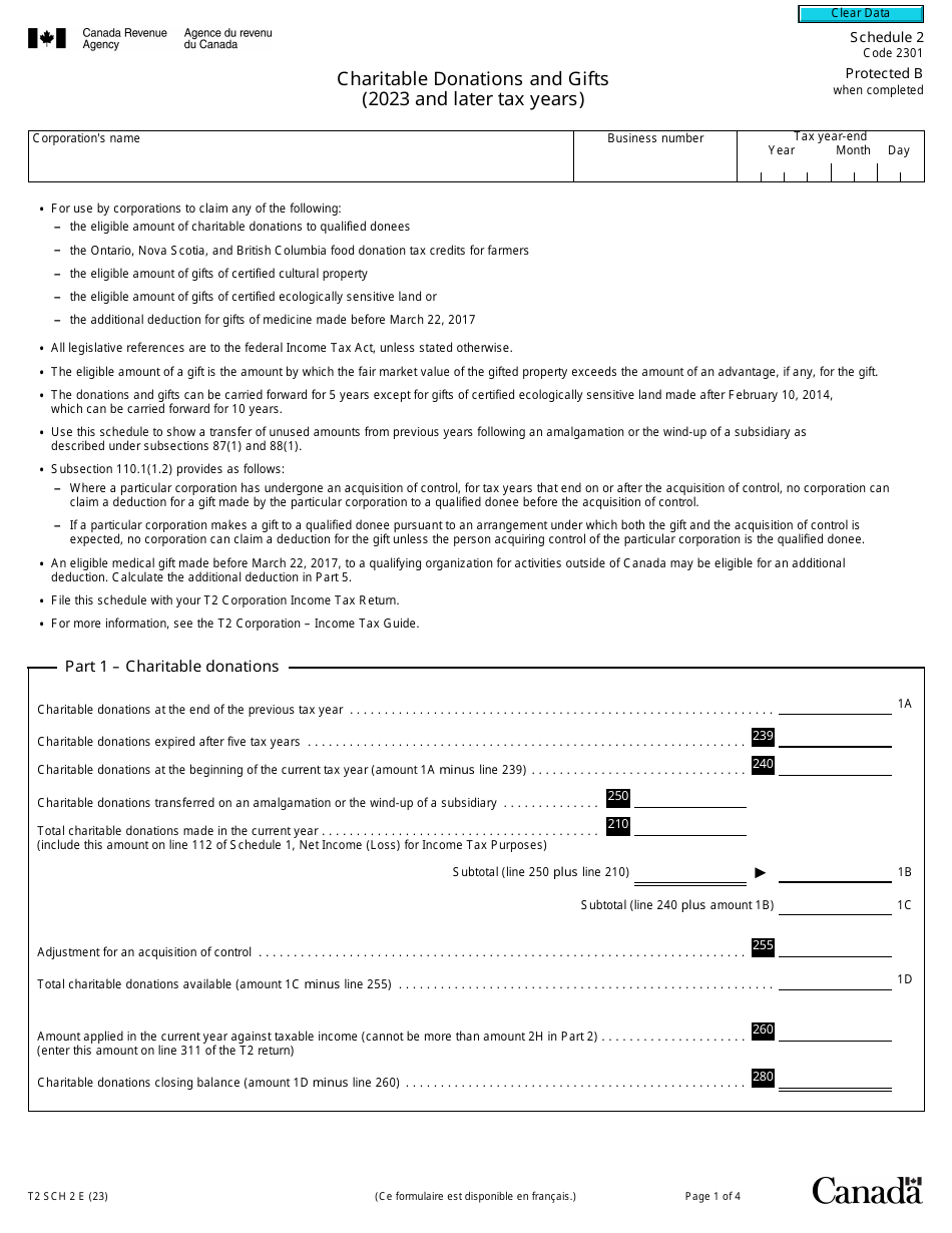 Form T2 Schedule 2 Download Fillable PDF or Fill Online Charitable ...