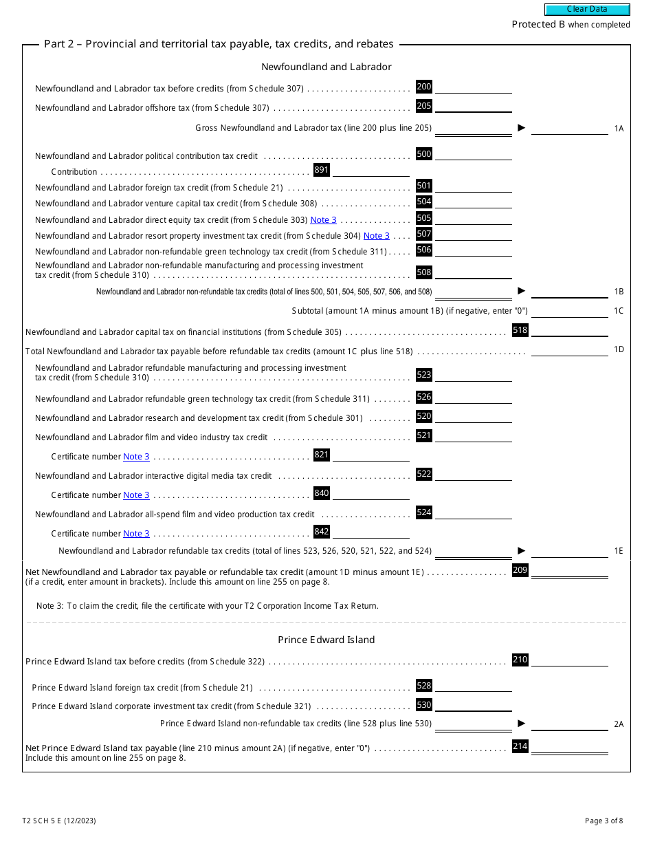 Form T2 Schedule 5 Tax Calculation Supplementary - Corporations (2023 and Later Tax Years) - Canada, Page 3