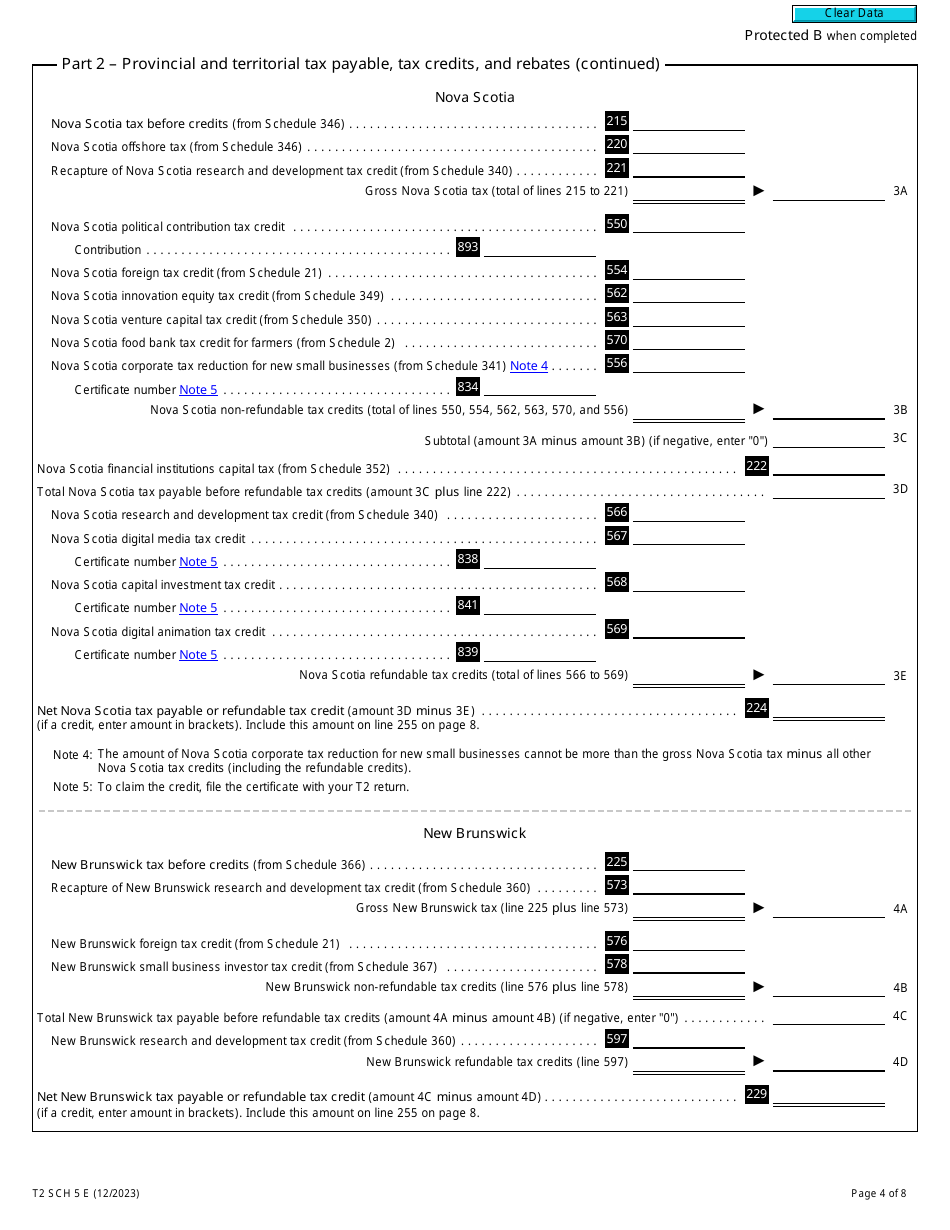 Form T2 Schedule 5 Tax Calculation Supplementary - Corporations (2023 and Later Tax Years) - Canada, Page 4