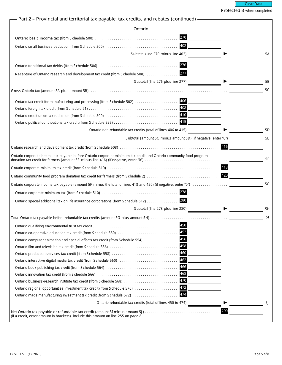 Form T2 Schedule 5 Download Fillable PDF or Fill Online Tax Calculation ...