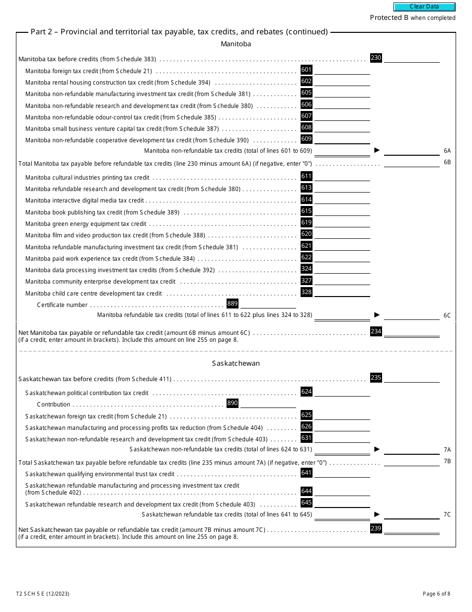 Form T2 Schedule 5 Tax Calculation Supplementary - Corporations (2023 and Later Tax Years) - Canada, Page 6