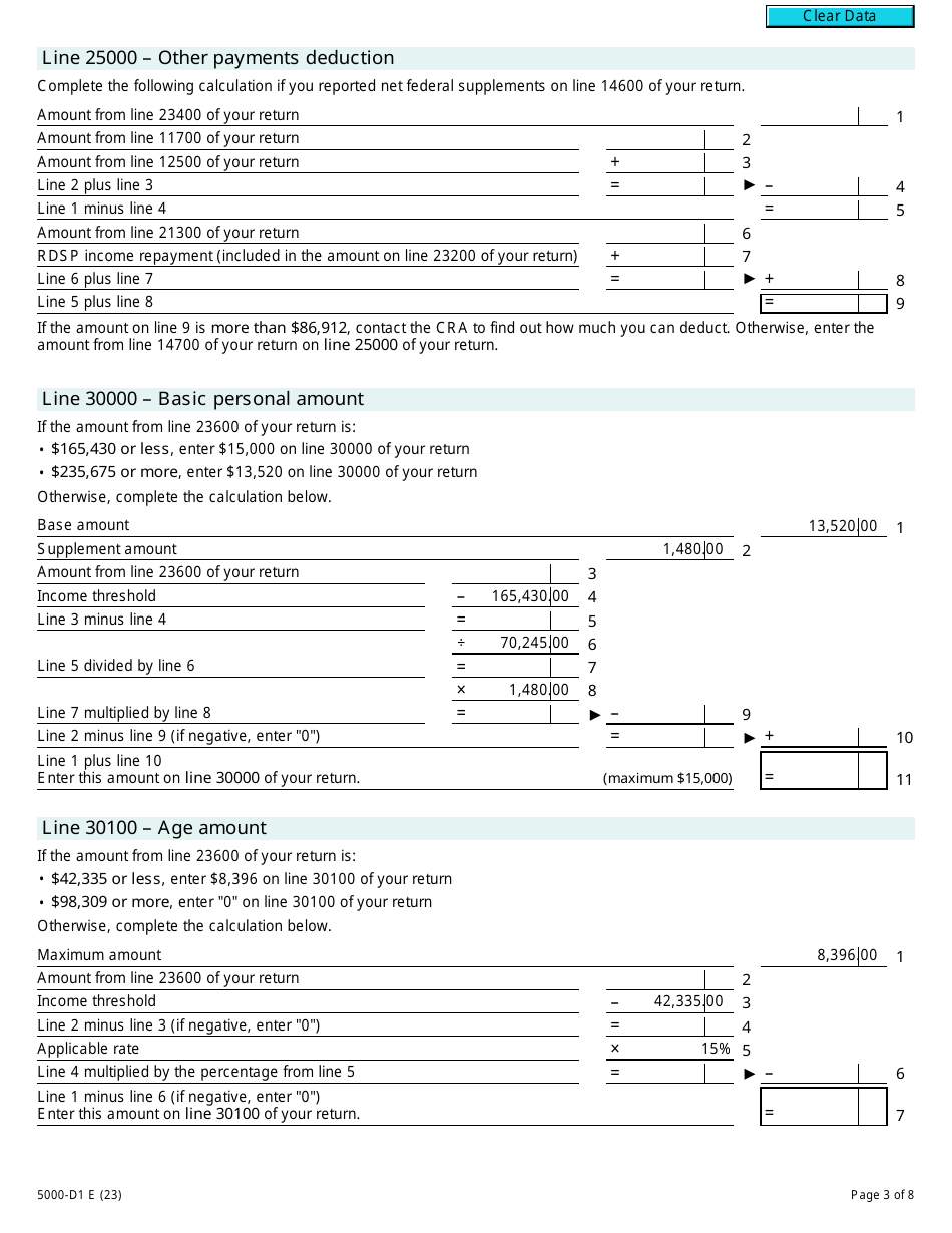 Form 5000-D1 Federal Worksheet - Canada, Page 3