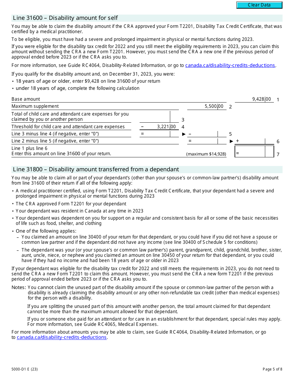 Form 5000-D1 Federal Worksheet - Canada, Page 5