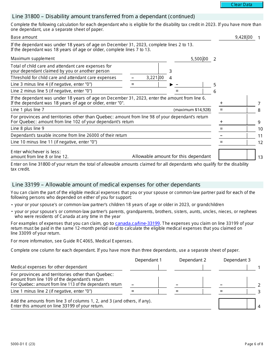 Form 5000-D1 Federal Worksheet - Canada, Page 6