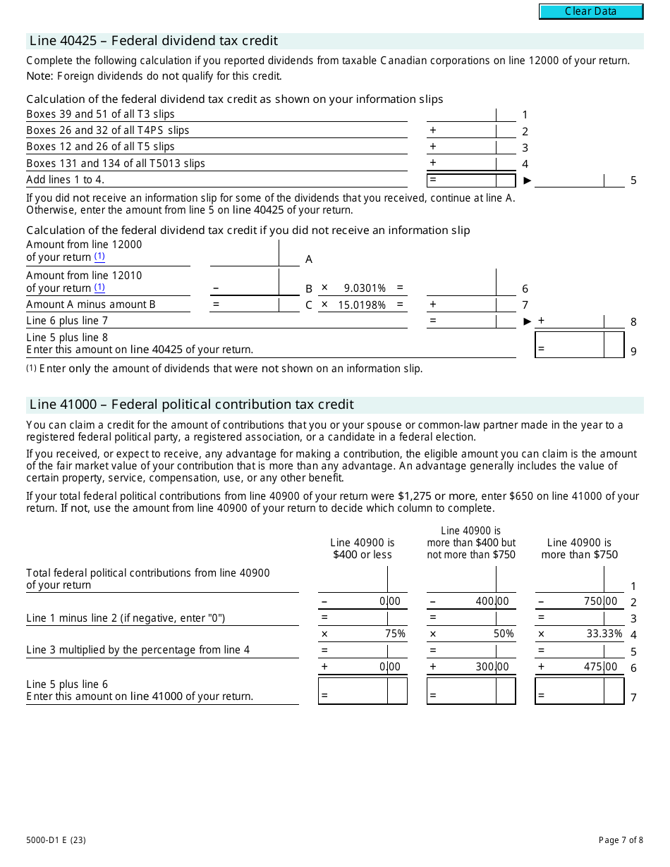 Form 5000-D1 Federal Worksheet - Canada, Page 7