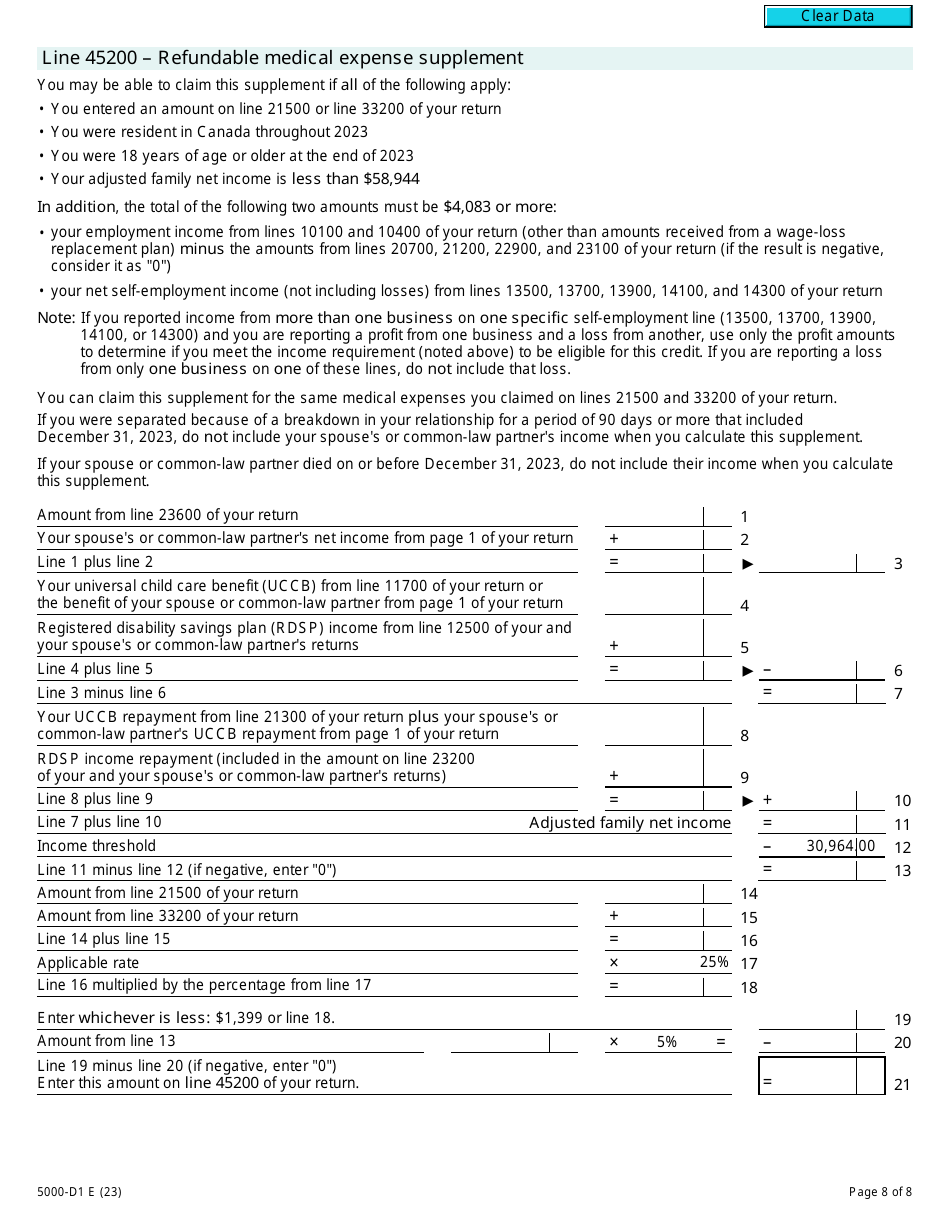 Form 5000-D1 Federal Worksheet - Canada, Page 8