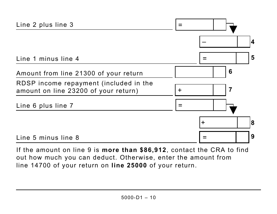 Form 5000-D1 Federal Worksheet - Large Print - Canada, Page 10