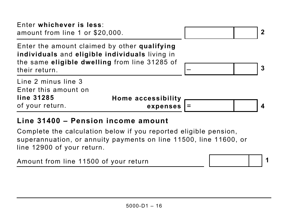 Form 5000-D1 Federal Worksheet - Large Print - Canada, Page 16