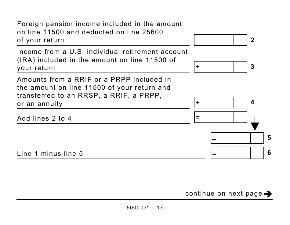 Form 5000-D1 Federal Worksheet - Large Print - Canada, Page 17