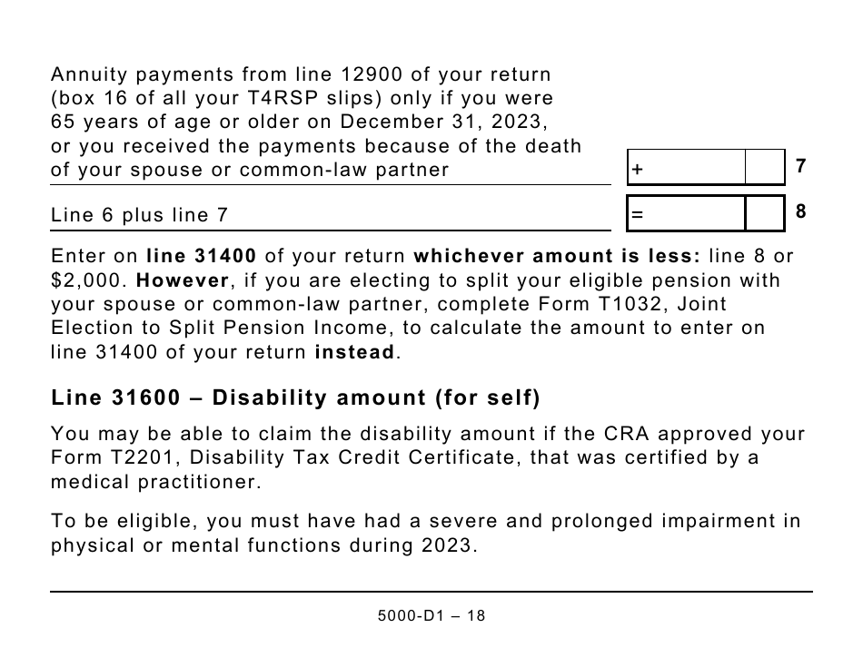 Form 5000-D1 Federal Worksheet - Large Print - Canada, Page 18