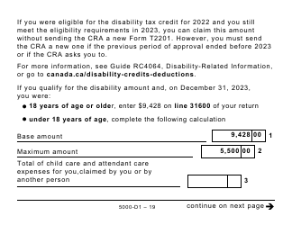 Form 5000-D1 Federal Worksheet - Large Print - Canada, Page 19