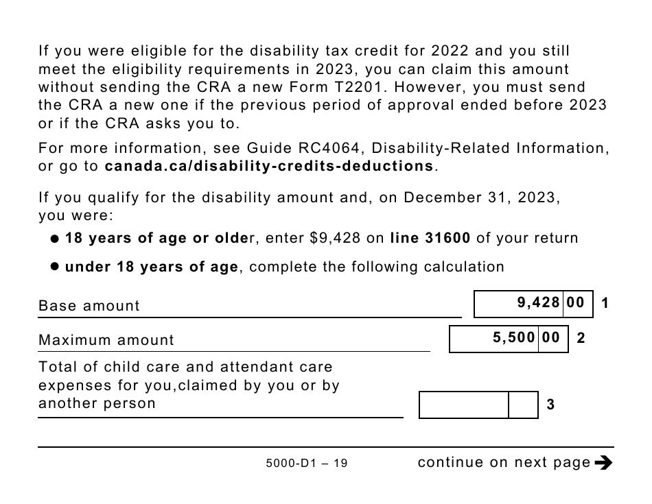Form 5000-D1 Federal Worksheet - Large Print - Canada, Page 19
