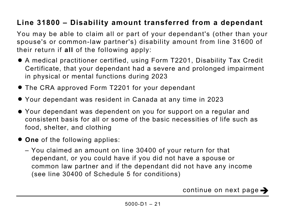 Form 5000-D1 Federal Worksheet - Large Print - Canada, Page 21