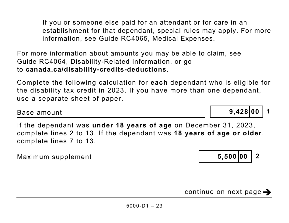 Form 5000-D1 Federal Worksheet - Large Print - Canada, Page 23