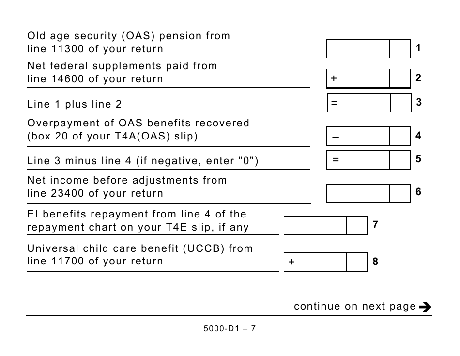 Form 5000-D1 Federal Worksheet - Large Print - Canada, Page 7