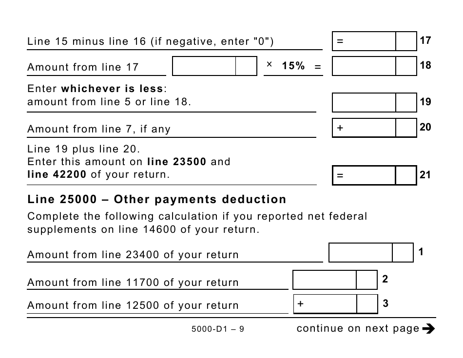 Form 5000-D1 Federal Worksheet - Large Print - Canada, Page 9