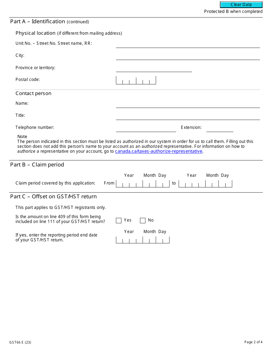 Form GST66 Application for Gst / Hst Public Service Bodies Rebate and Gst Self-government Refund - Canada, Page 2