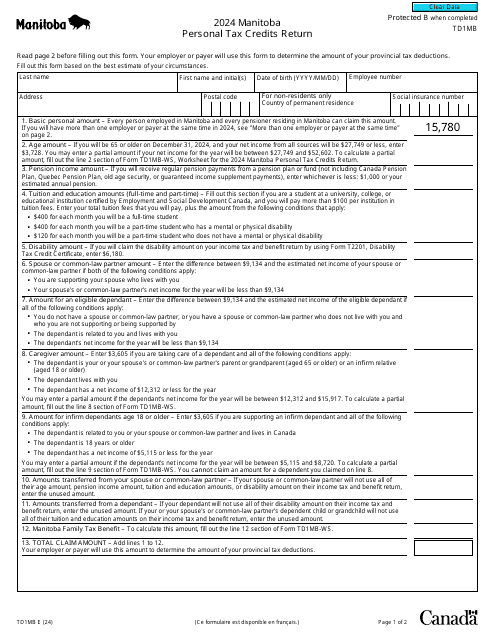 Form TD1MB 2024 Printable Pdf
