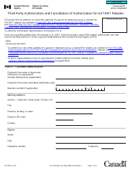 Form GST507 Third-Party Authorization and Cancellation of Authorization for Gst/Hst Rebates - Canada
