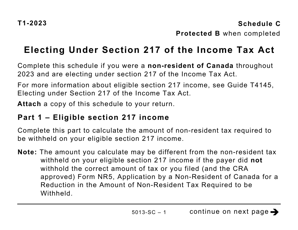 Form 5013-SC Schedule C Electing Under Section 217 of the Income Tax Act - Large Print - Canada, Page 1