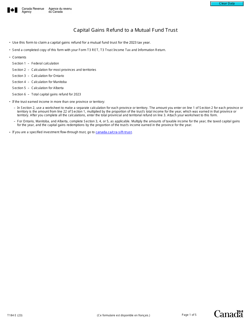 Form T184 - 2023 - Fill Out, Sign Online and Download Fillable PDF ...