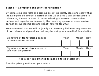 Form T1032 Joint Election to Split Pension Income - Large Print - Canada, Page 18