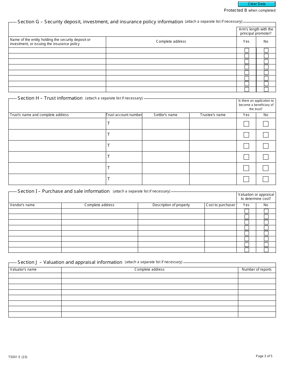 Form T5001 Application for Tax Shelter Identification Number and Undertaking to Keep Books and Records - Canada, Page 3