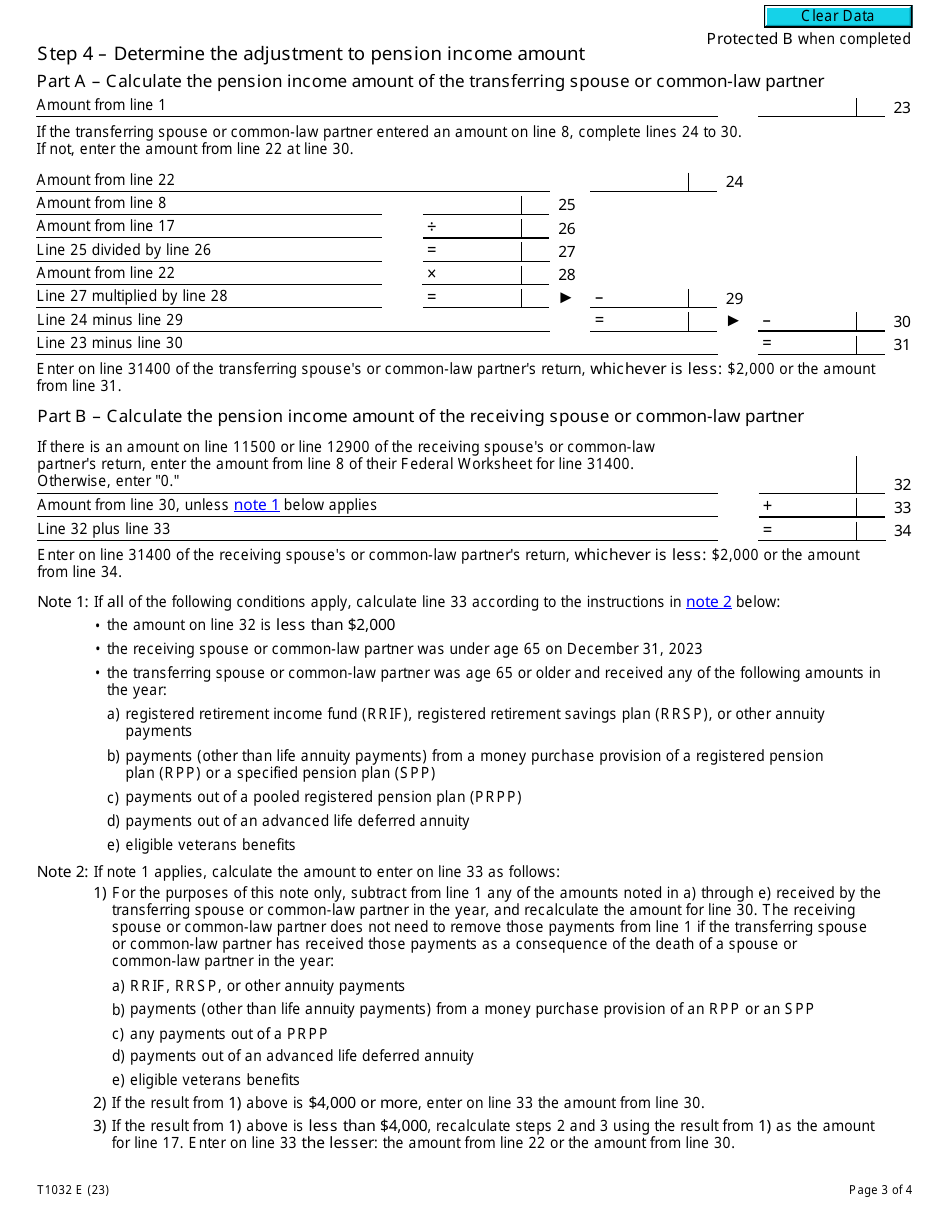 Form T1032 Joint Election to Split Pension Income - Canada, Page 3