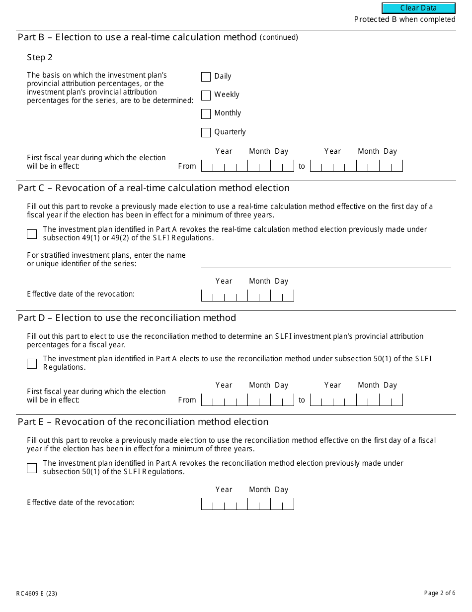 Form RC4609 Election or Revocation of Election to Use a Real-Time Calculation Method or the Reconciliation Method for Gst / Hst Purposes - Canada, Page 2