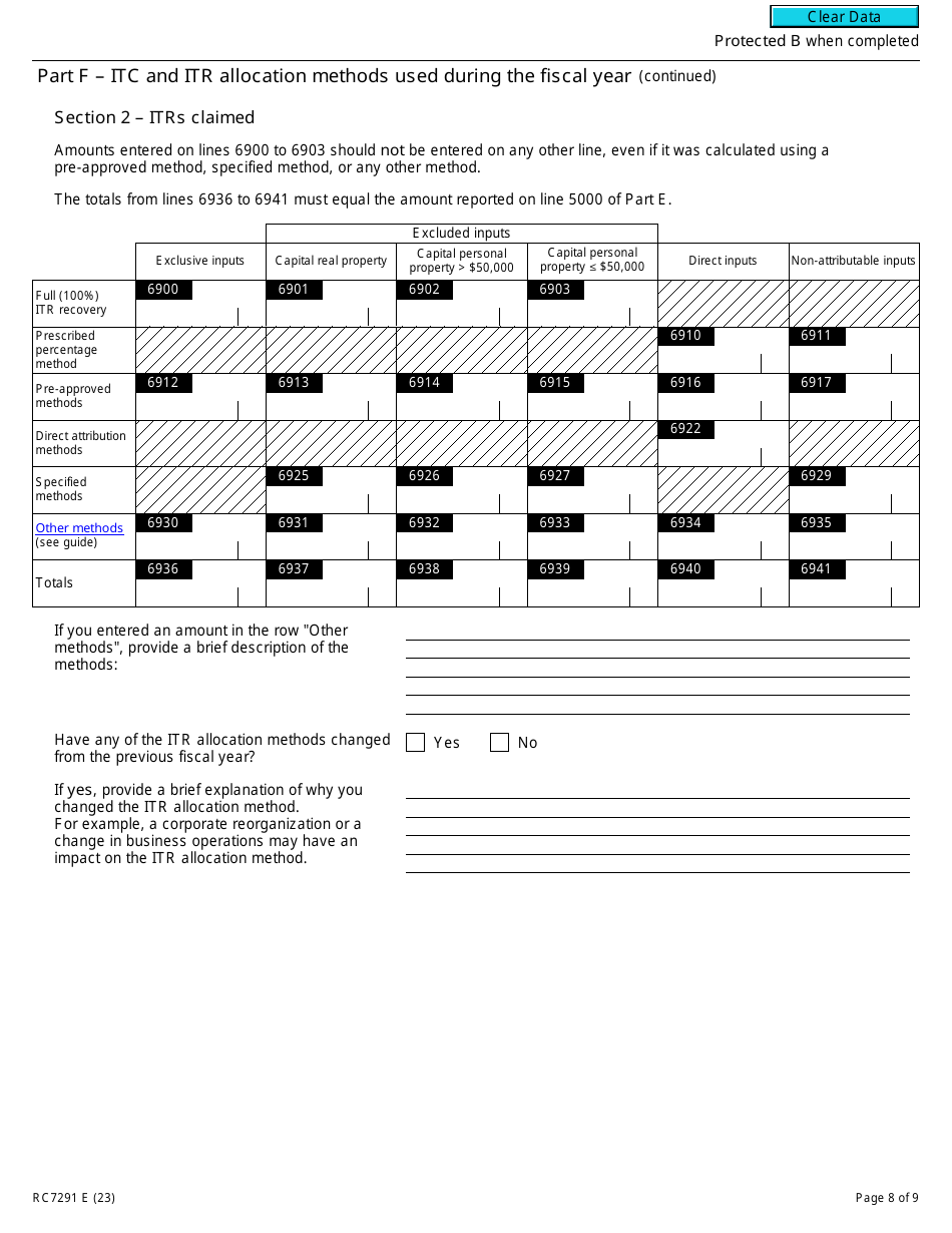 Form RC7291 Gst / Hst and Qst Annual Information Return for Selected Listed Financial Institutions - Canada, Page 8