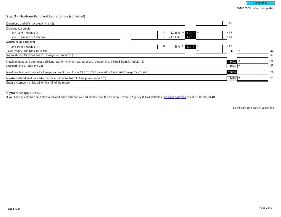 Form T3NL Newfoundland and Labrador Tax - Canada, Page 2